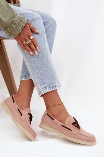 sapato mocassins femininos com detalhes elegantes Tom rosa claro Calivra
