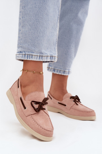 sapato mocassins femininos com detalhes elegantes Tom rosa claro Calivra 2
