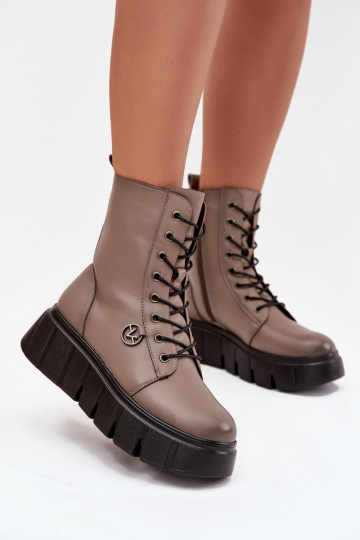 Botins de trabalho Feminino com uma plataforma aquecimento Vinceza 58588 bege 2