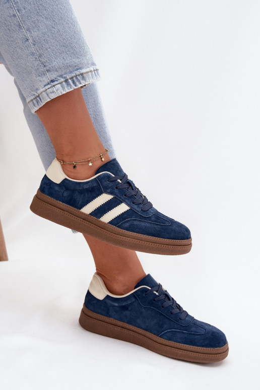 À modalo de tênis Feminino de camurça com uma plataforma azul escuro Sylviona À modalo de tênis Feminino de camurça com uma plataforma azul escuro Sylviona