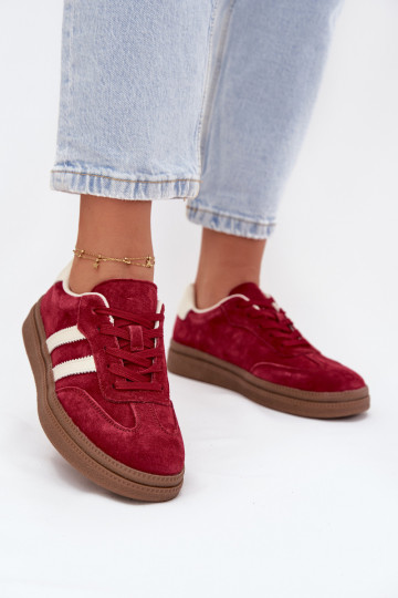 Botas esportivas femininas de camurça com plataforma, cor bordô, Sylviona 2