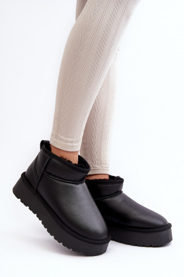 Pele Feminino Botas de neve com uma plataforma cor preta Loreley 2
