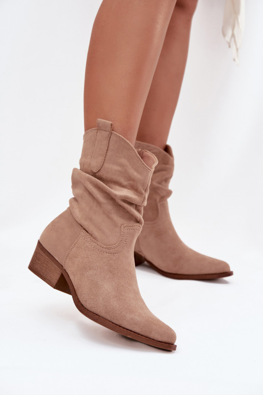 Botas femininas De salto baixo Com babados bege Adena Botas femininas De salto baixo Com babados bege Adena