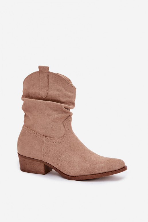 Botas femininas De salto baixo Com babados bege Adena Botas femininas De salto baixo Com babados bege Adena