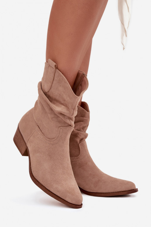Botas femininas De salto baixo Com babados bege Adena Botas femininas De salto baixo Com babados bege Adena