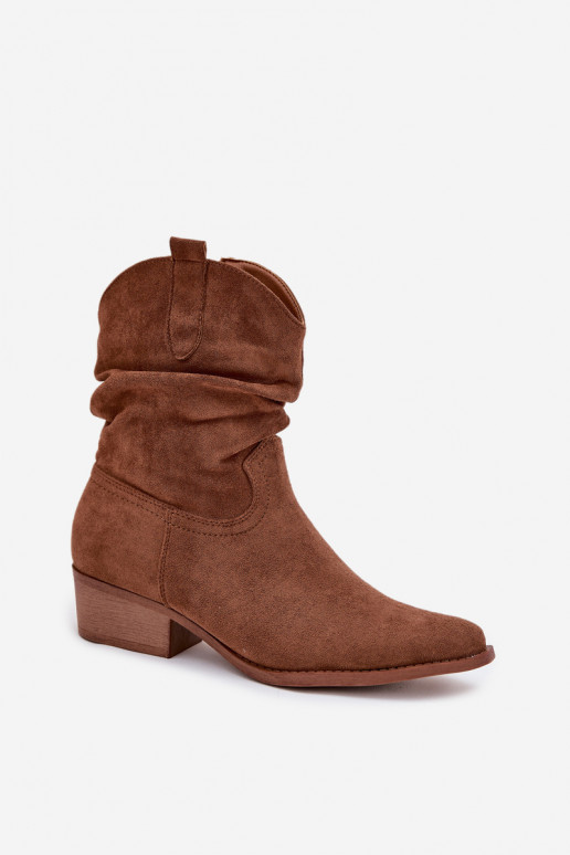 Botas femininas De salto baixo Com babados cor marrom Adena