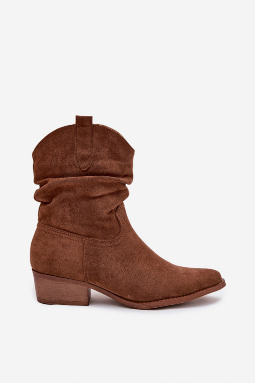 Botas femininas De salto baixo Com babados cor marrom Adena