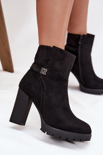 Botins femininos aquecidos com saltos decorados, cor preta Zayna