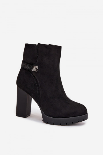 Botins femininos aquecidos com saltos decorados, cor preta Zayna 2