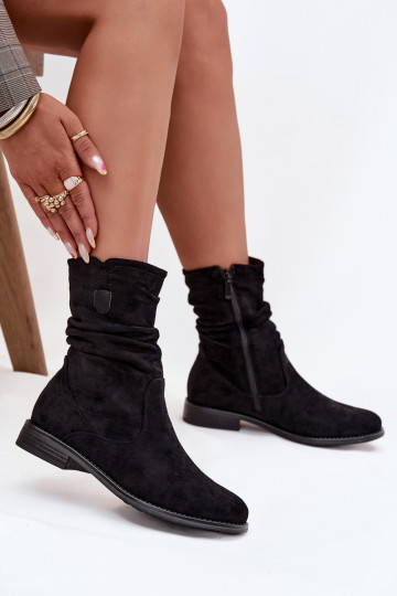 aquecimento Botas femininas Com top enrolado com salto largo cor preta Krisia