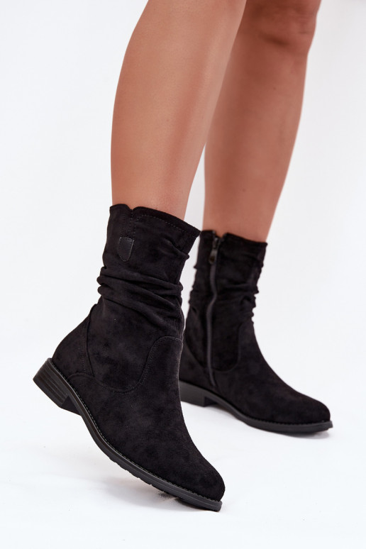 aquecimento Botas femininas Com top enrolado com salto largo cor preta Krisia