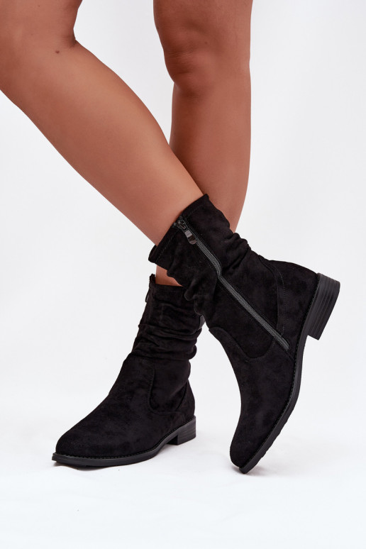 aquecimento Botas femininas Com top enrolado com salto largo cor preta Krisia