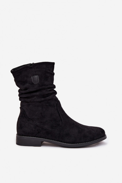 aquecimento Botas femininas Com top enrolado com salto largo cor preta Krisia