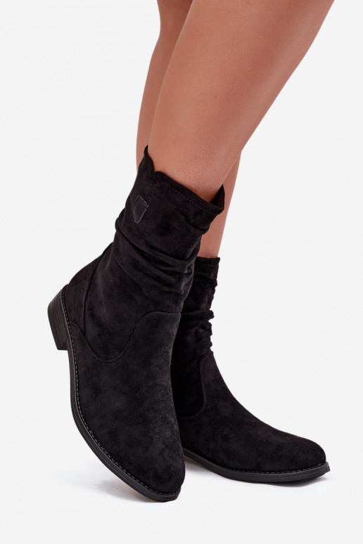 aquecimento Botas femininas Com top enrolado com salto largo cor preta Krisia