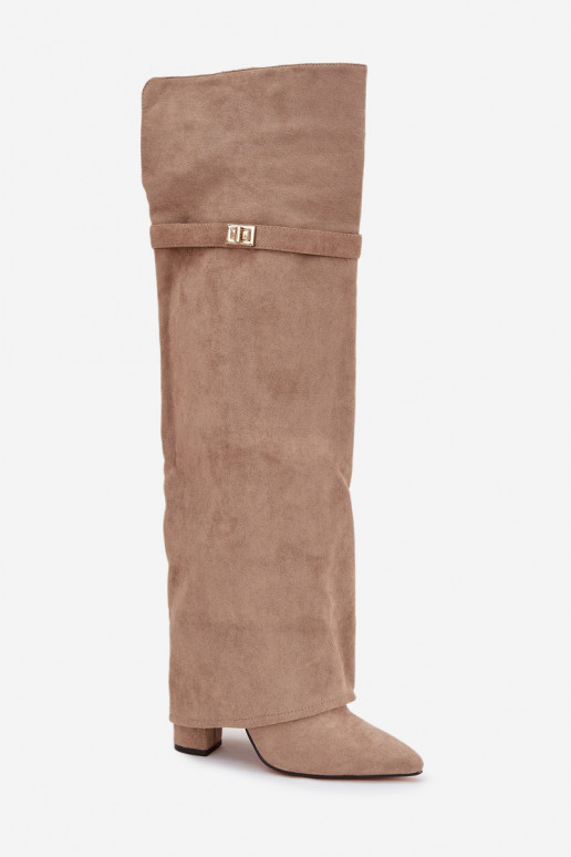 aquecimento botasEMyParainiętą CholeParaką acima do joelho Obcas Słupek bege Serelle