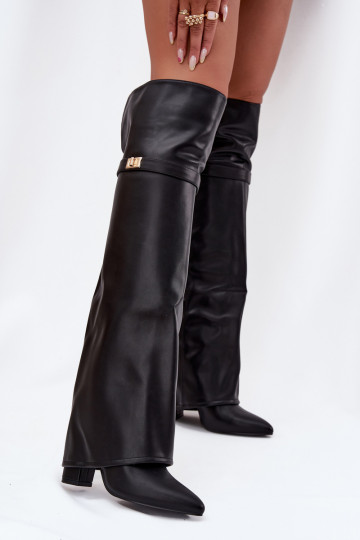 aquecimento botasEMyParainiętą CholeParaką acima do joelho Obcas Słupek cor preta Serelle 2