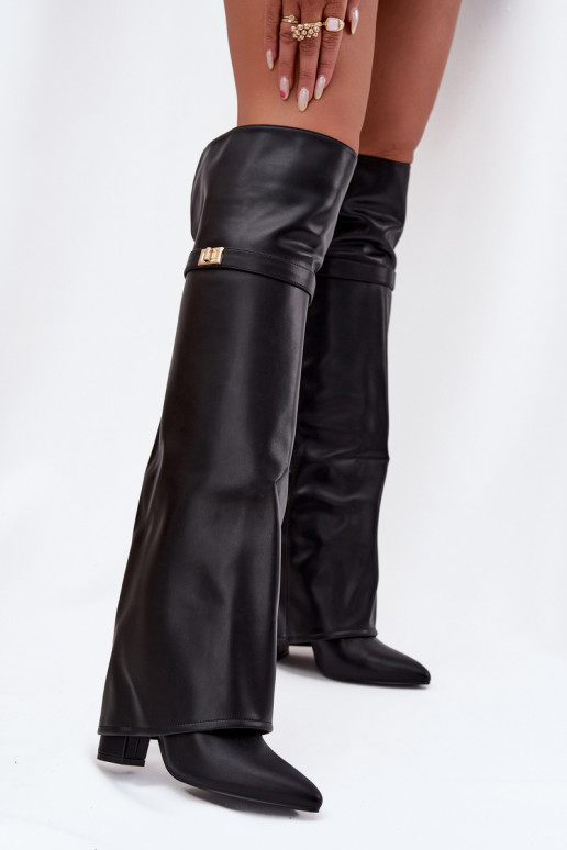 aquecimento botasEMyParainiętą CholeParaką acima do joelho Obcas Słupek cor preta Serelle