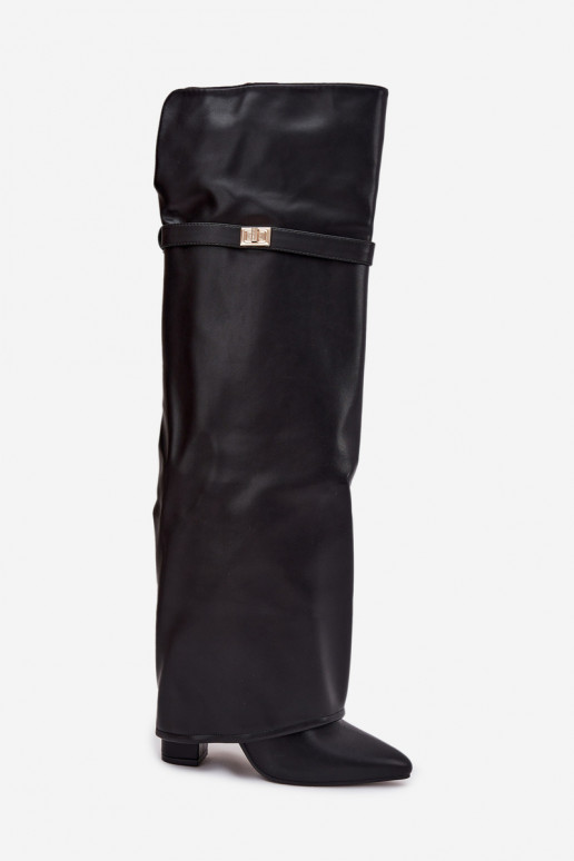 aquecimento botasEMyParainiętą CholeParaką acima do joelho Obcas Słupek cor preta Serelle