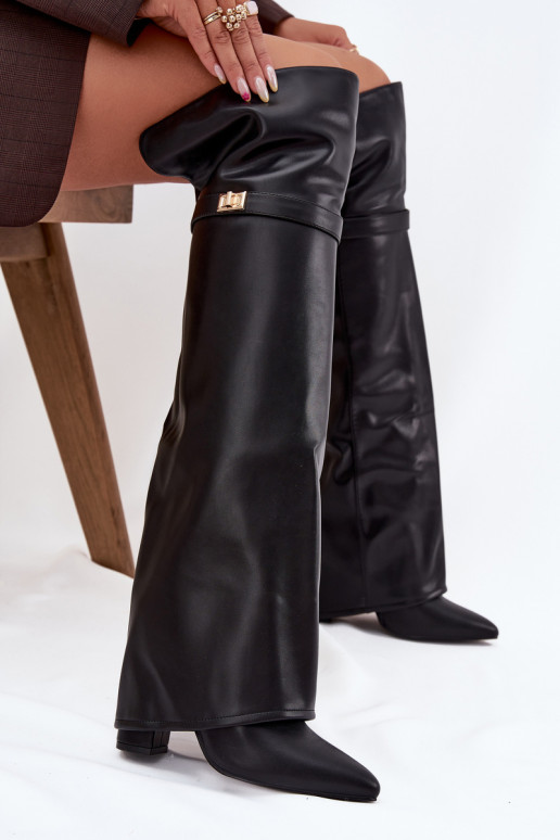 aquecimento botasEMyParainiętą CholeParaką acima do joelho Obcas Słupek cor preta Serelle