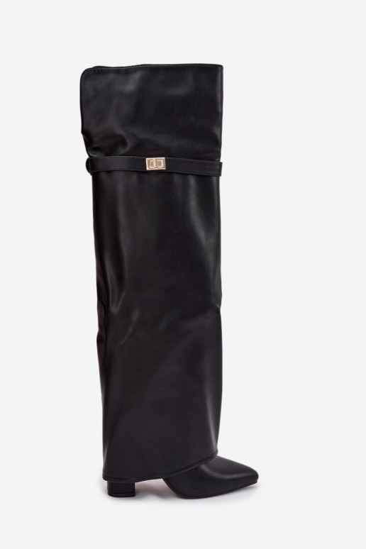 aquecimento botasEMyParainiętą CholeParaką acima do joelho Obcas Słupek cor preta Serelle