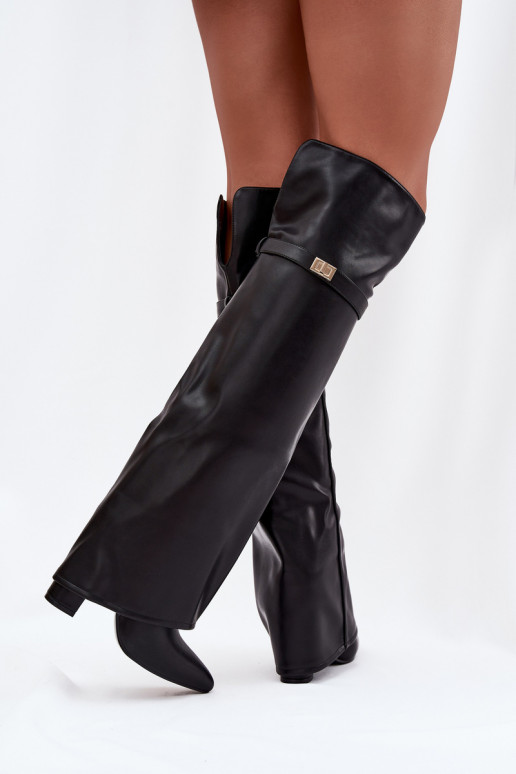 aquecimento botasEMyParainiętą CholeParaką acima do joelho Obcas Słupek cor preta Serelle