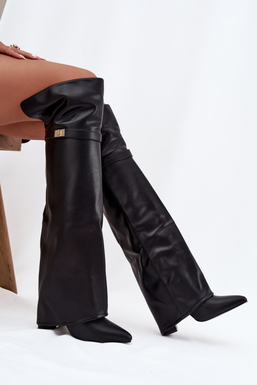 aquecimento botasEMyParainiętą CholeParaką acima do joelho Obcas Słupek cor preta Serelle
