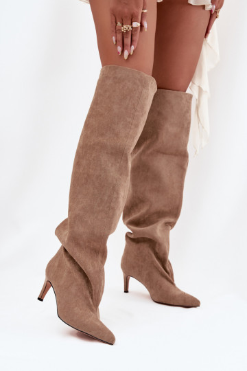 Botas longas femininas com saltos finos, modelo slip-on, cor areia Tai turivilla 2