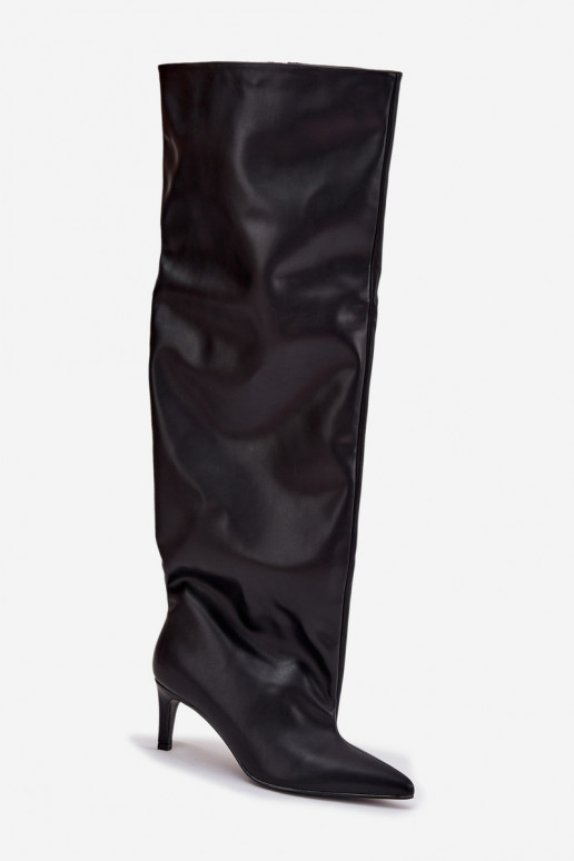 botas femininas com salto fino Um modelo atraente cor preta Tem que servilla