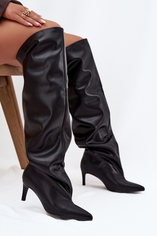 botas femininas com salto fino Um modelo atraente cor preta Tem que servilla