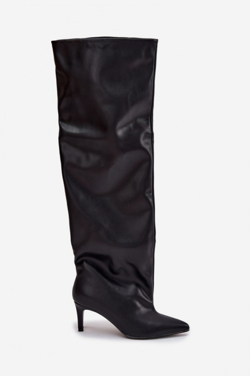 botas femininas com salto fino Um modelo atraente cor preta Tem que servilla