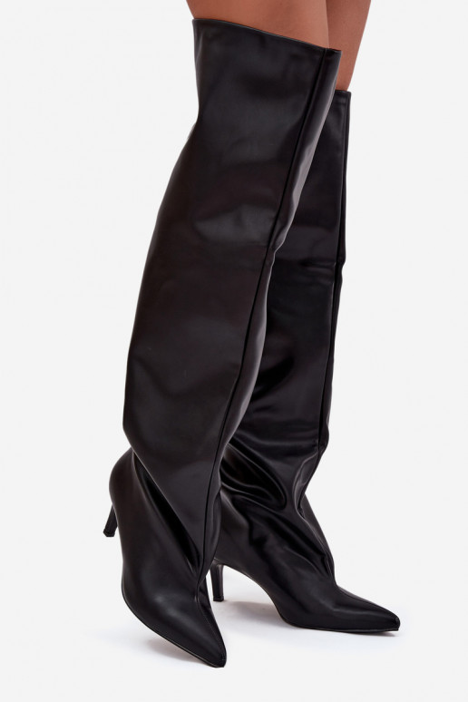 botas femininas com salto fino Um modelo atraente cor preta Tem que servilla