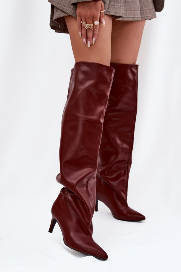 botas femininas com salto fino Um modelo atraente Borgonha Tem que servilla 2