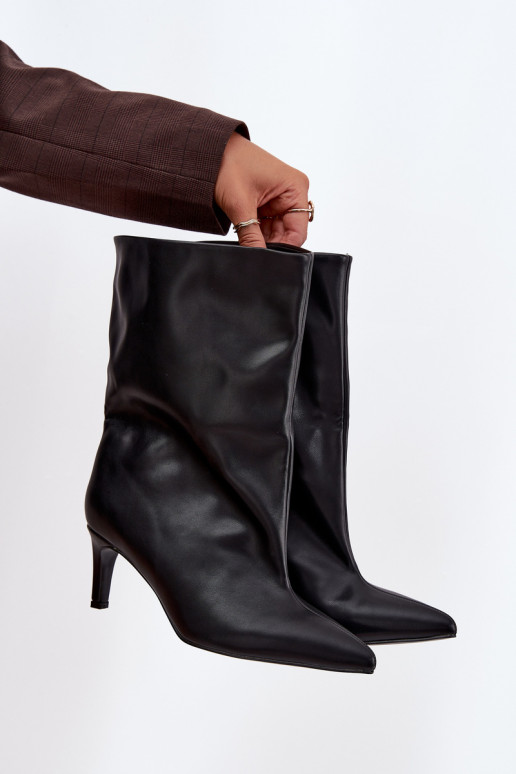 Um modelo atraente Botas femininas com salto fino cor preta Solvienne Um modelo atraente Botas femininas com salto fino cor preta Solvienne