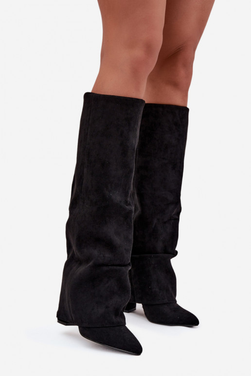 aquecimento botas femininasEMyParainiętą CholeParaką com salto de camurça ecológicaoParae cor preta Elivira