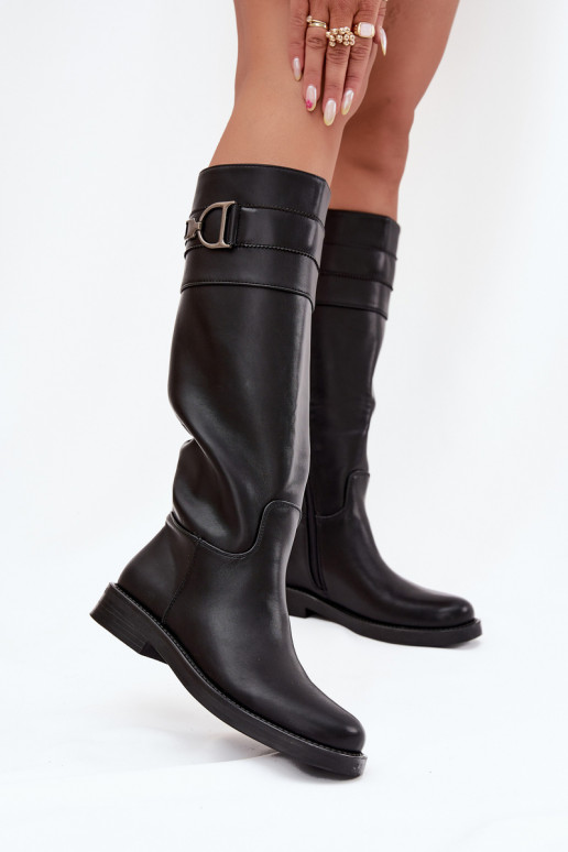 botas femininas com salto largo Com decorações Detalem cor preta Arvessa