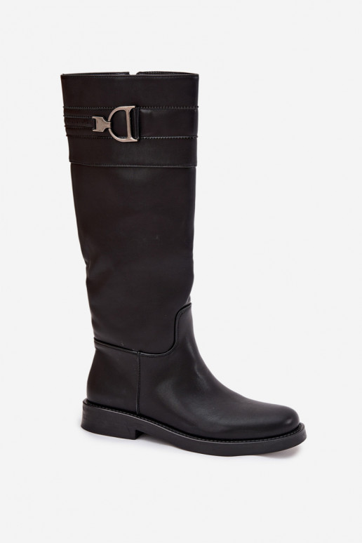 botas femininas com salto largo Com decorações Detalem cor preta Arvessa