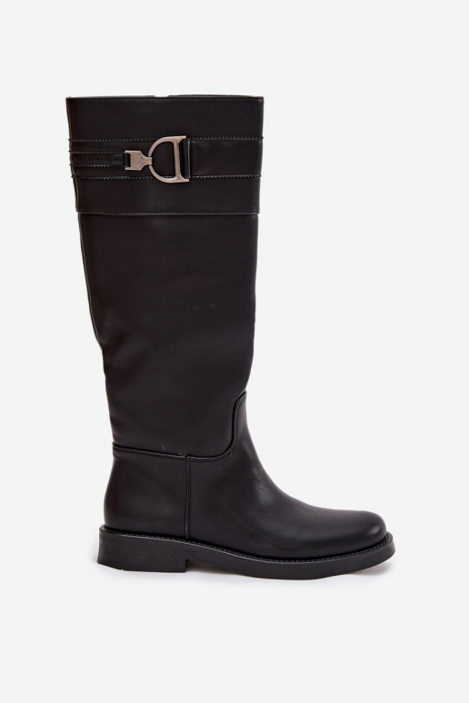 botas femininas com salto largo Com decorações Detalem cor preta Arvessa