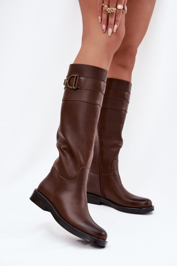 botas femininas com salto largo Com decorações Detalem cor marrom Arvessa 2