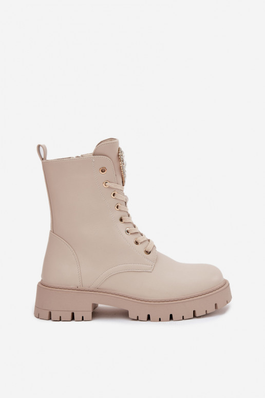 Botins de trabalho Feminino com olhos brilhantes Habilitado Języku cor de marfim Rosira