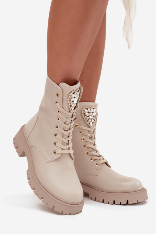 Botins de trabalho Feminino com olhos brilhantes Habilitado Języku cor de marfim Rosira