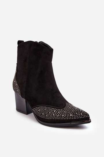 Feminino Decorado botas estilo coParaboy com salto cor preta Eleduana 2