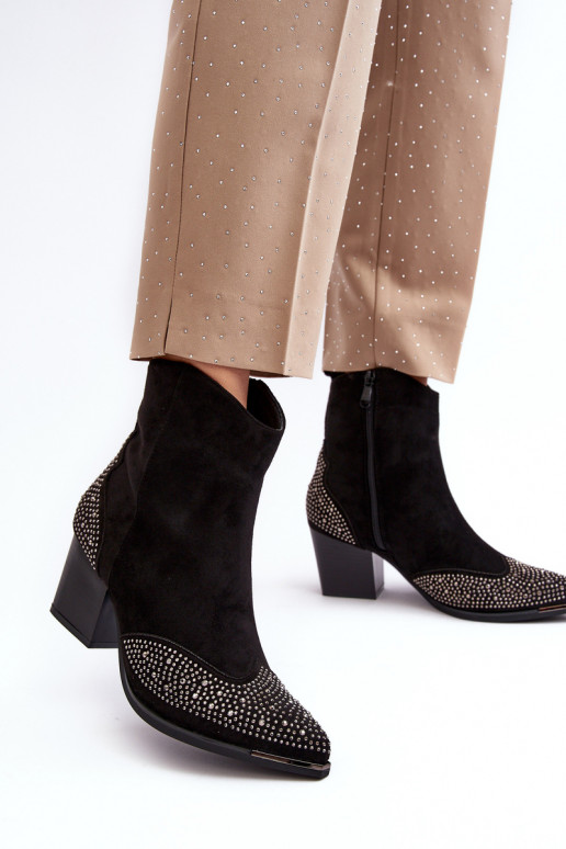 Feminino Decorado botas estilo coParaboy com salto cor preta Eleduana Feminino Decorado botas estilo coParaboy com salto cor preta Eleduana