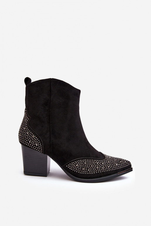 Feminino Decorado botas estilo coParaboy com salto cor preta Eleduana Feminino Decorado botas estilo coParaboy com salto cor preta Eleduana