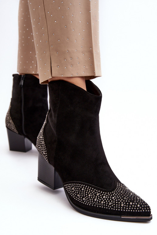 Feminino Decorado botas estilo coParaboy com salto cor preta Eleduana Feminino Decorado botas estilo coParaboy com salto cor preta Eleduana