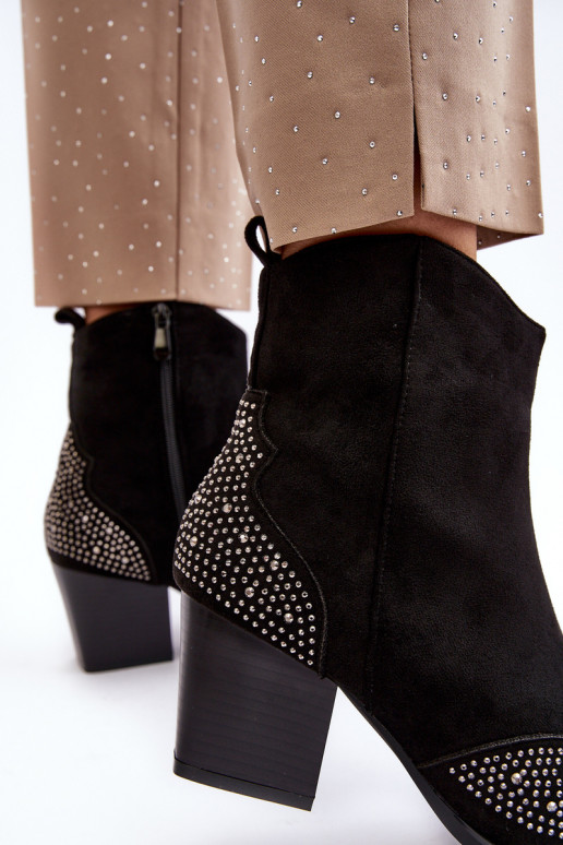Feminino Decorado botas estilo coParaboy com salto cor preta Eleduana Feminino Decorado botas estilo coParaboy com salto cor preta Eleduana