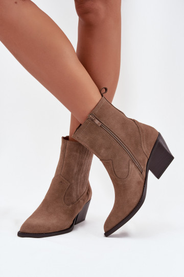 Botas femininas de estilo cowboy de camurça com saltos, aquecidas, na cor chaki Dylira 2