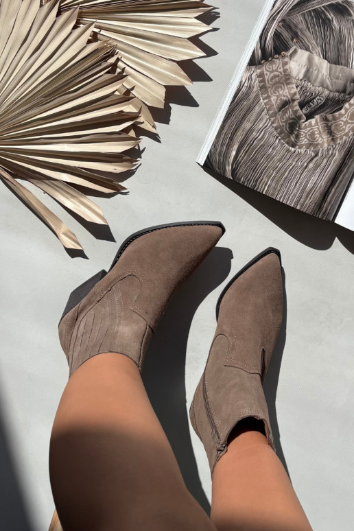 Botas femininas de estilo cowboy de camurça com saltos, aquecidas, na cor chaki Dylira