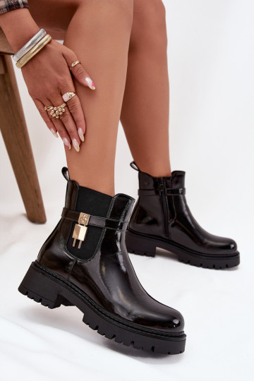 com efeito verniz botas elegantes aquecimento Ze cor douradam Detalem cor preta Talyra