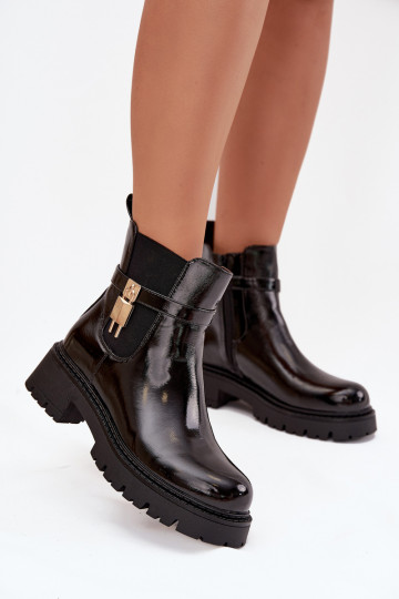 com efeito verniz botas elegantes aquecimento Ze cor douradam Detalem cor preta Talyra 2