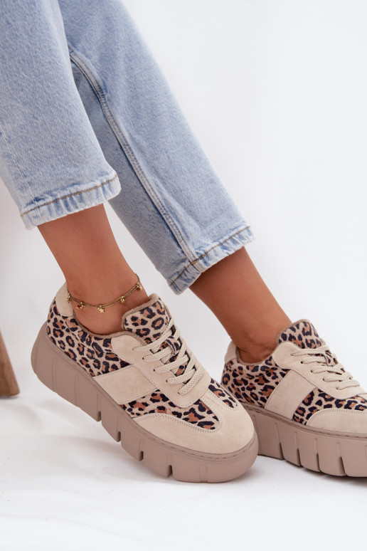 de camurça aquecimento À modalo de tênis Feminino com uma plataforma Vinceza 66841 com padrões de pele de leopardo bege de camurça aquecimento À modalo de tênis Feminino com uma plataforma Vinceza 66841 com padrões de pele de leopardo bege